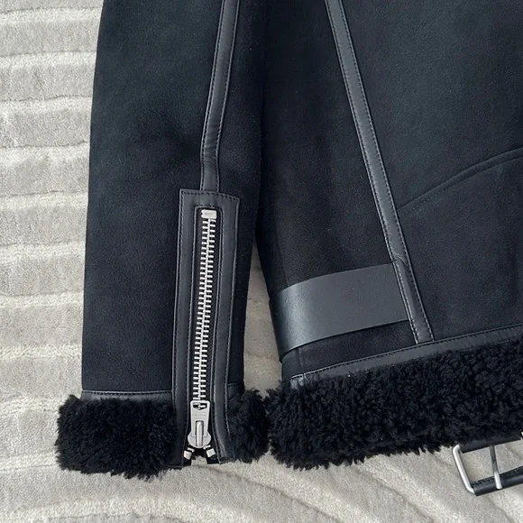 All Saints Black Shearling Jacket - Picture 8 of 10